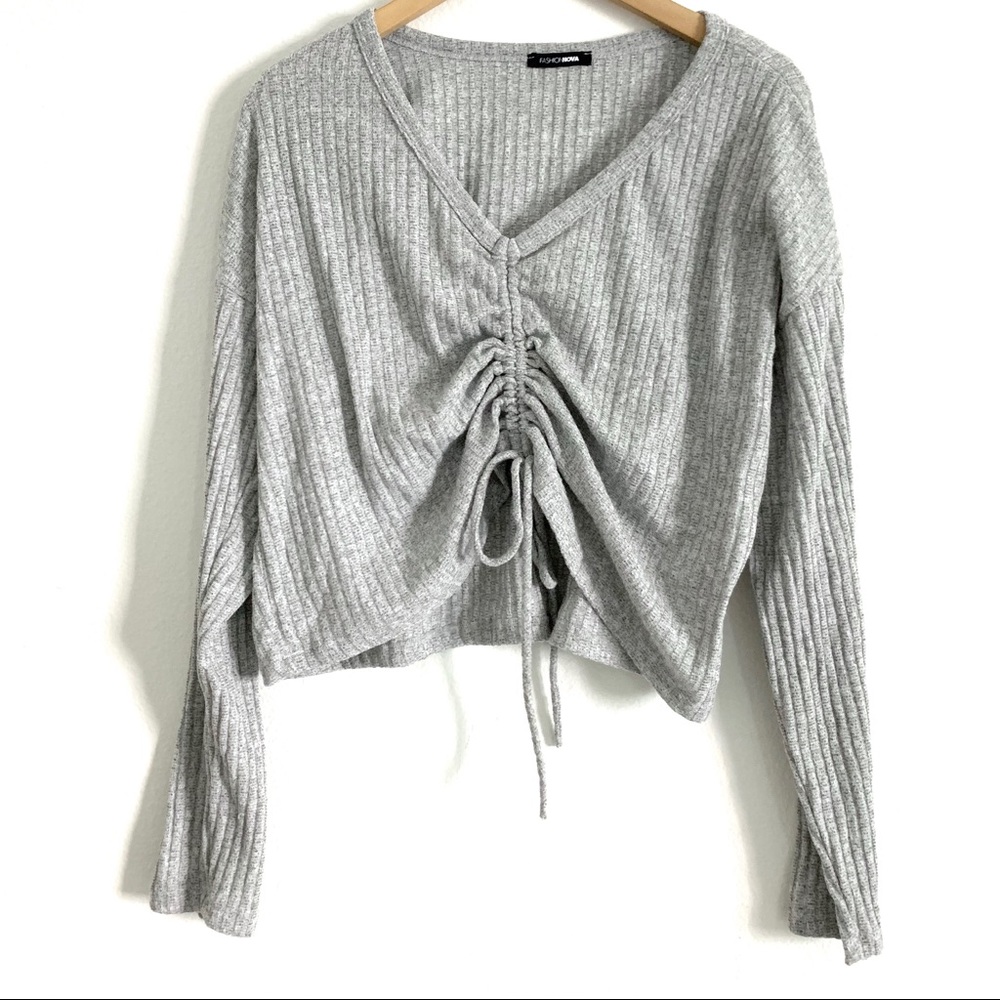 Fashion Nova Cozy Gray Cinched Crop Top